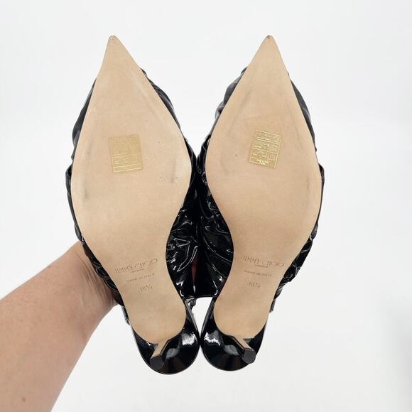 Jimmy Choo Black Leather Annabell 85 Ruched Pointed Toe Slingback Heels IT 38.5 - Picture 10 of 12